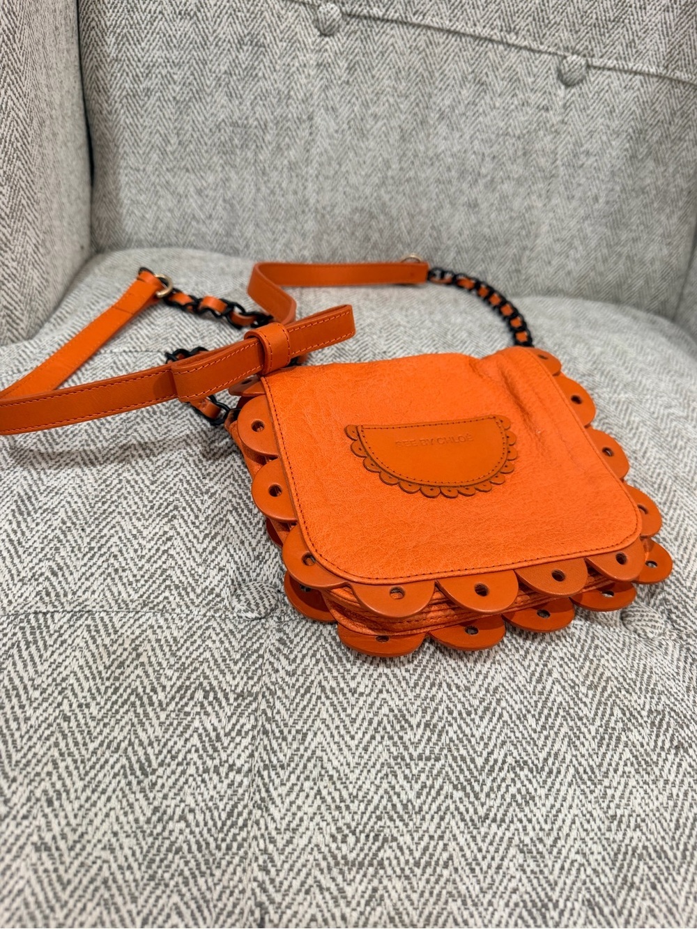 See by Chloé Poya Orange Scalloped Leather Crossbody Bag